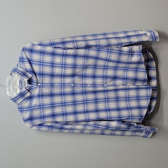 EXPRESS blue plaid button down Flip Cuffs shirt Medium Men's - Picture 1 of 8